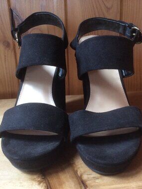 Apt. 9 Black Faux Suede High Block Heel Platform Open Toe Shoes Size 9